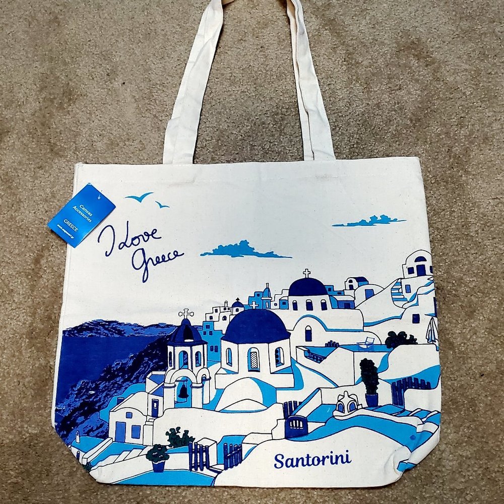 Santorini Greece Canvas Tote Bag 20x14"